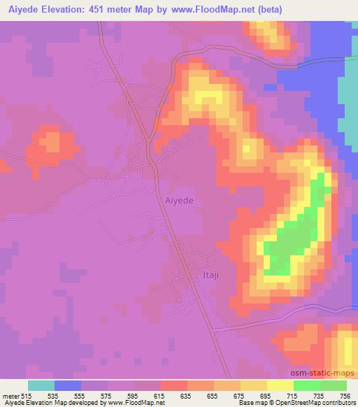 Aiyede,Nigeria Elevation Map