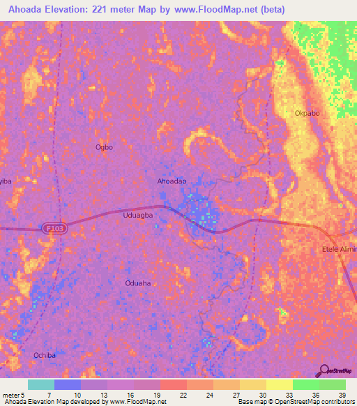 Ahoada,Nigeria Elevation Map