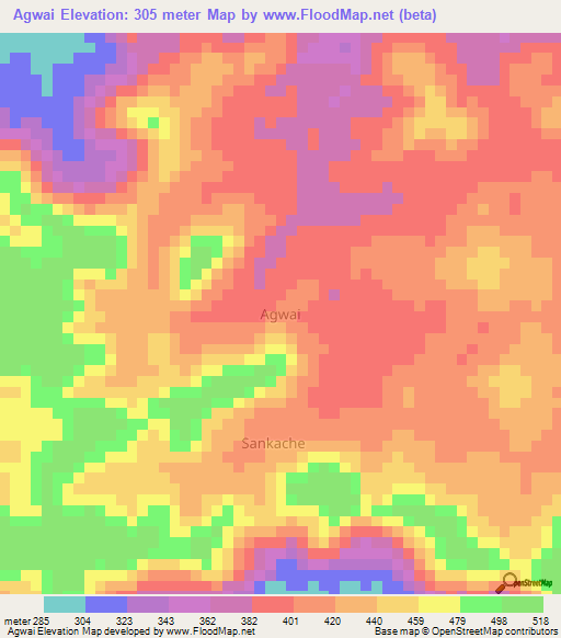 Agwai,Nigeria Elevation Map