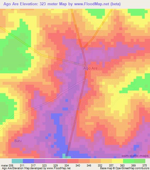 Ago Are,Nigeria Elevation Map