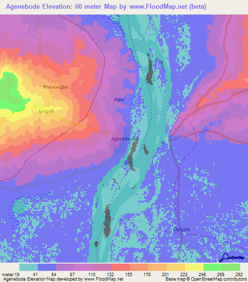 Agenebode,Nigeria Elevation Map