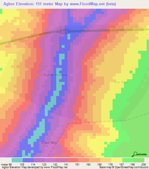 Agbor,Nigeria Elevation Map