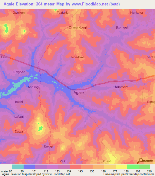 Agaie,Nigeria Elevation Map