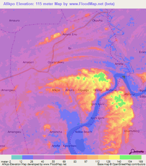 Afikpo,Nigeria Elevation Map