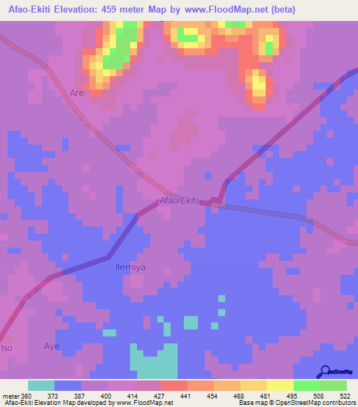 Afao-Ekiti,Nigeria Elevation Map