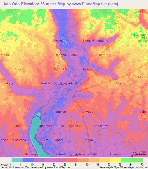 Ado Odo,Nigeria Elevation Map