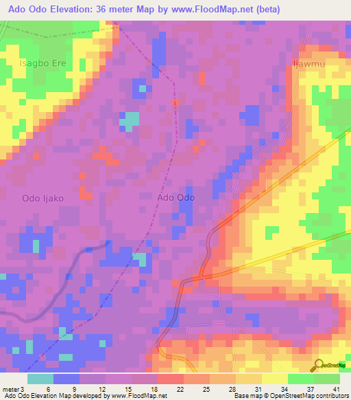 Ado Odo,Nigeria Elevation Map