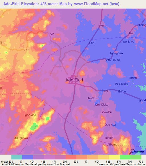 Ado-Ekiti,Nigeria Elevation Map