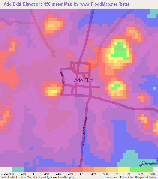 Ado-Ekiti,Nigeria Elevation Map