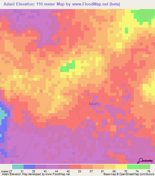 Adani,Nigeria Elevation Map