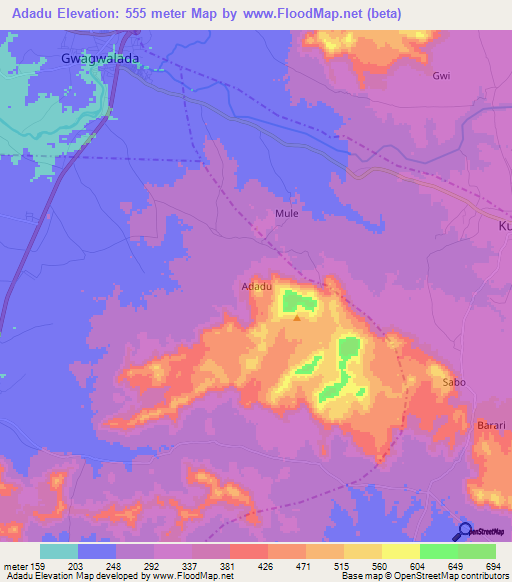 Adadu,Nigeria Elevation Map