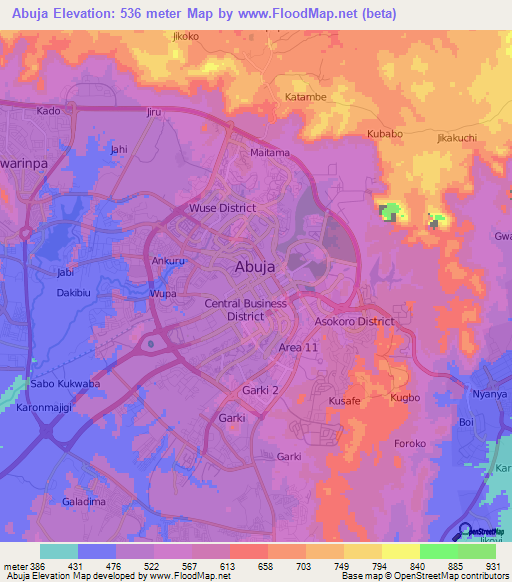 Abuja,Nigeria Elevation Map