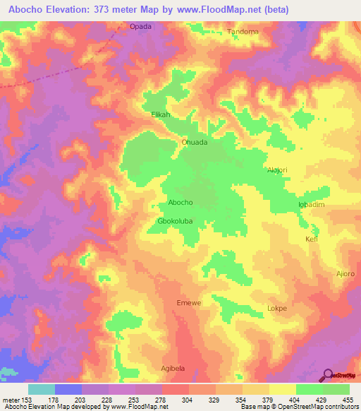 Abocho,Nigeria Elevation Map