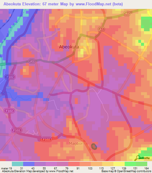 Abeokuta,Nigeria Elevation Map