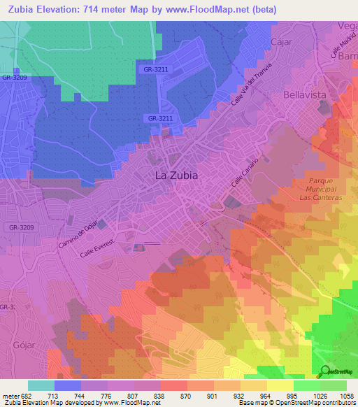 Zubia,Spain Elevation Map