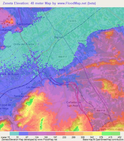 Zeneta,Spain Elevation Map