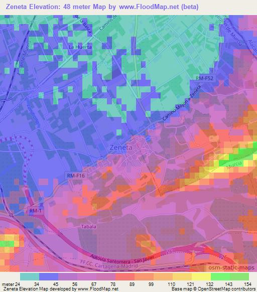 Zeneta,Spain Elevation Map