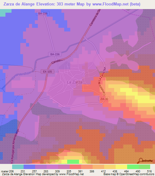 Zarza de Alange,Spain Elevation Map