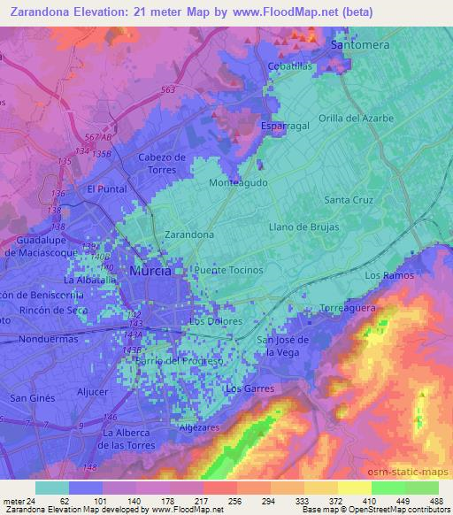 Zarandona,Spain Elevation Map