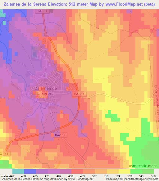 Zalamea de la Serena,Spain Elevation Map