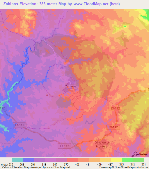 Zahinos,Spain Elevation Map