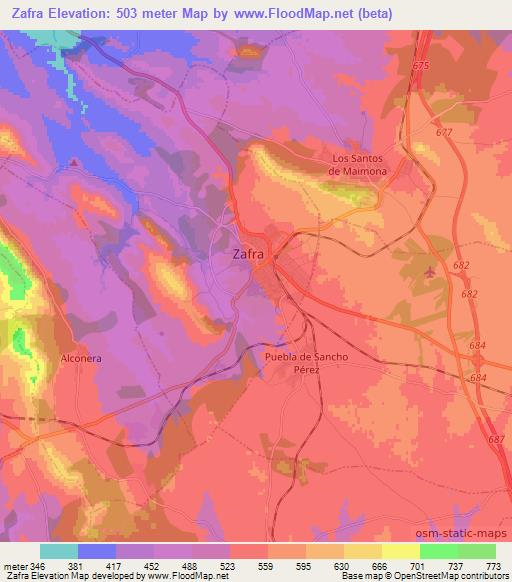 Zafra,Spain Elevation Map