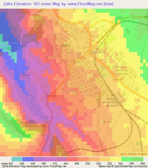 Zafra,Spain Elevation Map