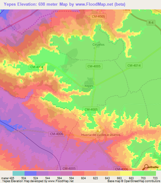 Yepes,Spain Elevation Map