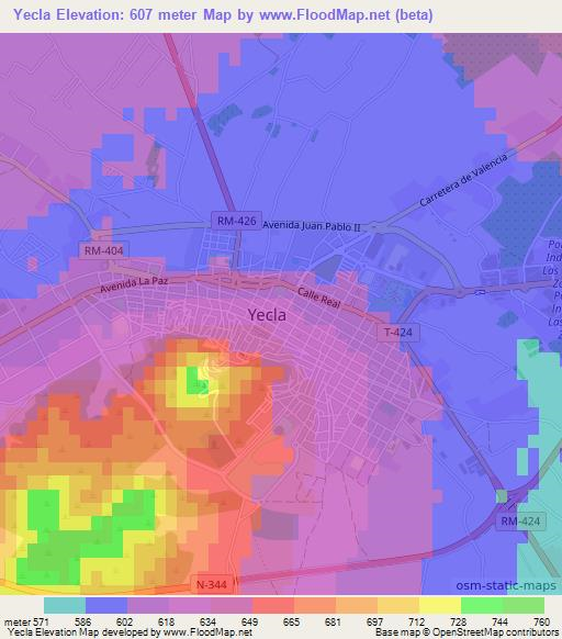 Yecla,Spain Elevation Map