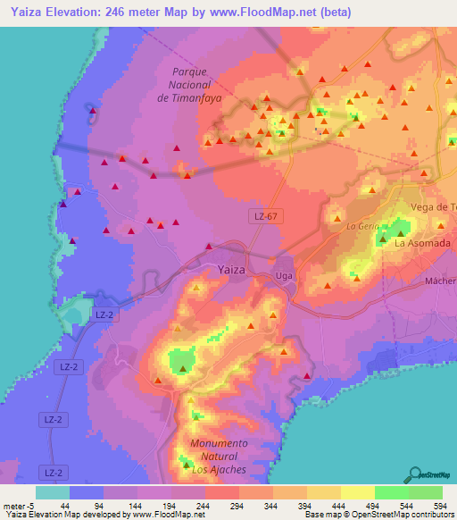 Yaiza,Spain Elevation Map