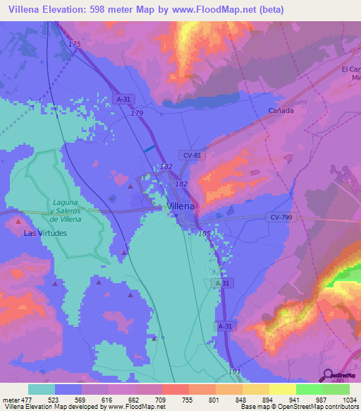 Villena,Spain Elevation Map