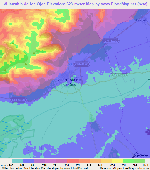 Villarrubia de los Ojos,Spain Elevation Map