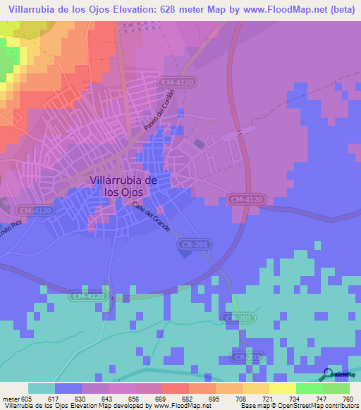 Villarrubia de los Ojos,Spain Elevation Map
