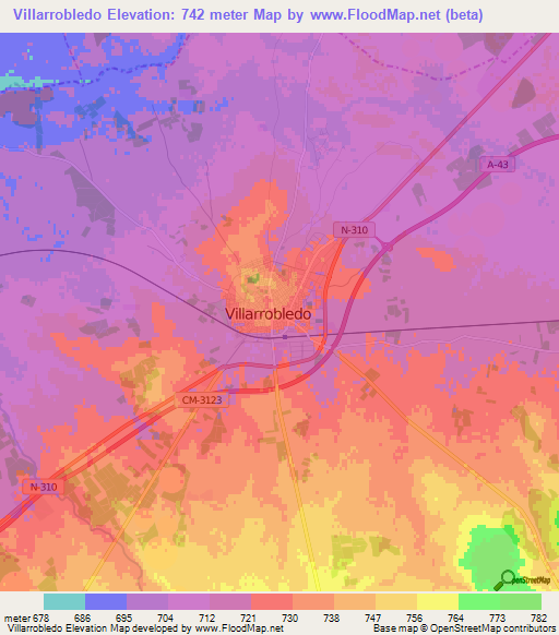 Villarrobledo,Spain Elevation Map