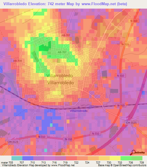 Villarrobledo,Spain Elevation Map