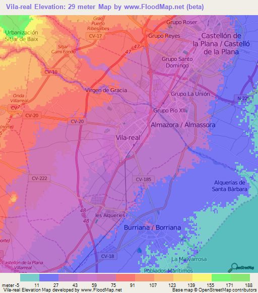 Vila-real,Spain Elevation Map