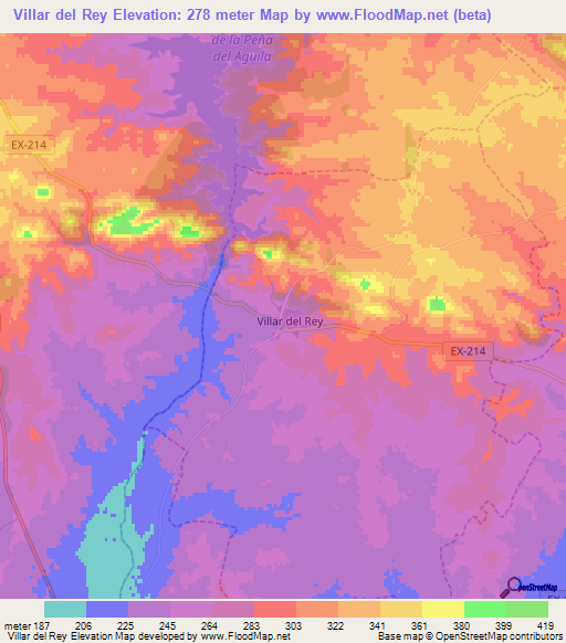 Villar del Rey,Spain Elevation Map