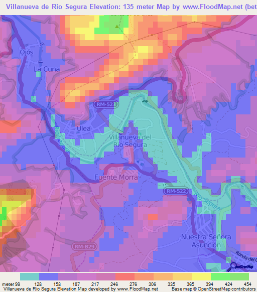 Villanueva de Rio Segura,Spain Elevation Map