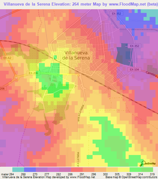 Villanueva de la Serena,Spain Elevation Map