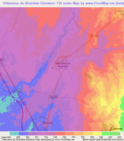 Villanueva de Alcardete,Spain Elevation Map