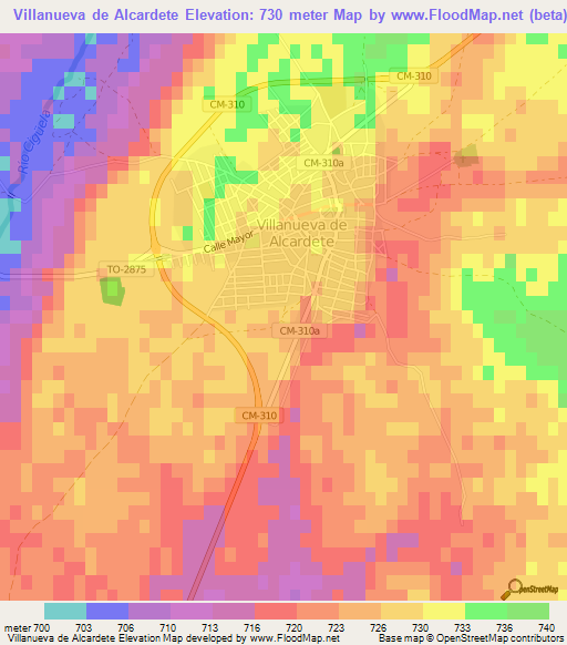 Villanueva de Alcardete,Spain Elevation Map