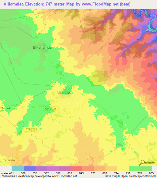 Villamalea,Spain Elevation Map