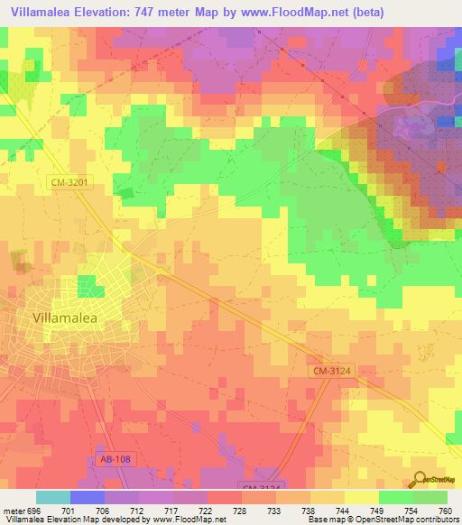 Villamalea,Spain Elevation Map