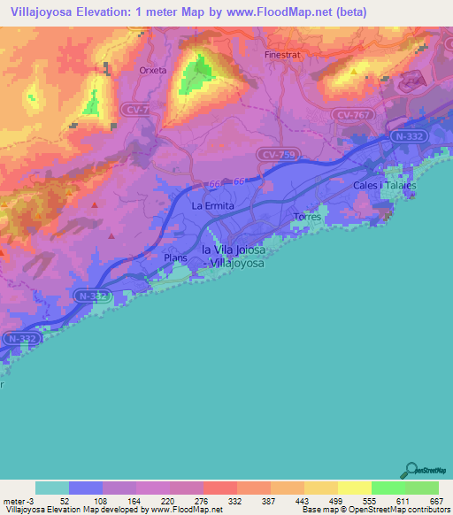 Villajoyosa,Spain Elevation Map