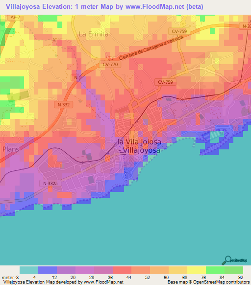 Villajoyosa,Spain Elevation Map