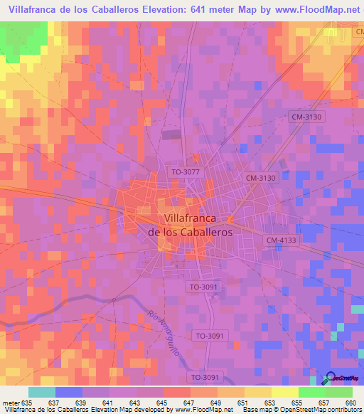 Villafranca de los Caballeros,Spain Elevation Map