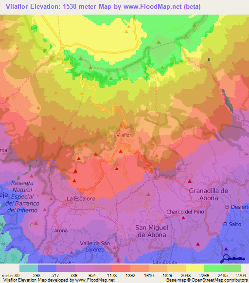 Vilaflor,Spain Elevation Map