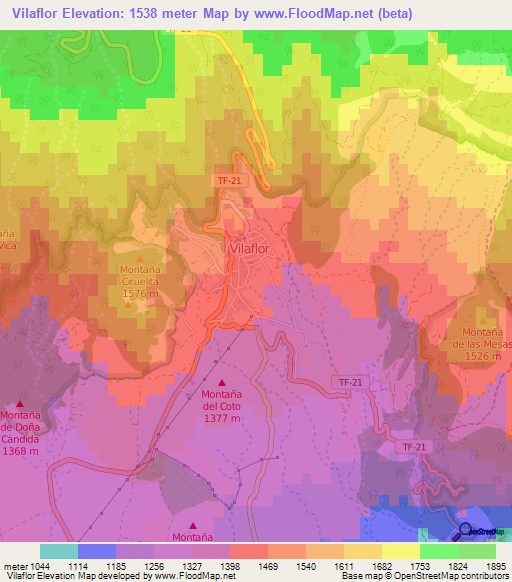 Vilaflor,Spain Elevation Map