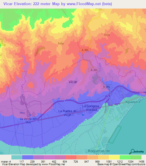 Vicar,Spain Elevation Map