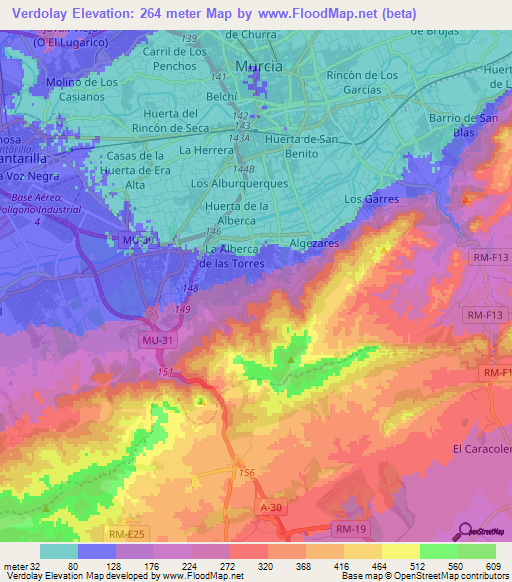 Verdolay,Spain Elevation Map